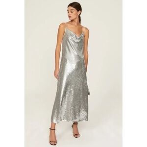 All Saints Silver Sequin Midi Dress